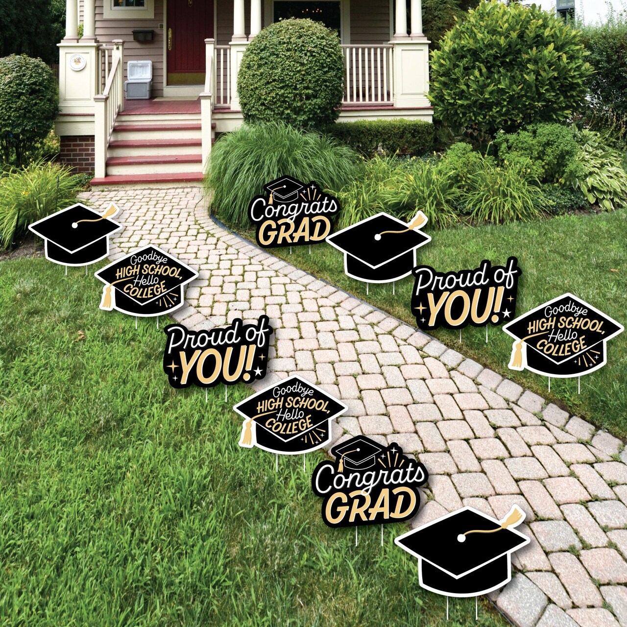 Big Dot of Happiness Hello College Graduation Lawn Decorations - 10 Piece